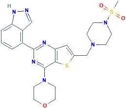 2-(1H-吲唑-4-基)-6-(4-甲烷磺酰基哌嗪-1-基甲基)-4-吗啉-4-基-噻吩并[3,2-d]嘧啶,957054-30-7[TLC¦1EA]