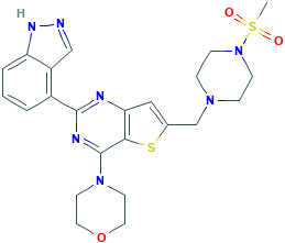 2-(1H-吲唑-4-基)-6-[[4-(甲基磺酰基)-1-哌嗪基]甲基]-4-(4-吗啉基)噻吩并[3,2-d]嘧啶,957054-30-7[macklin&brvbar;10mg]
