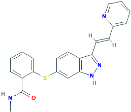 (E)-N-甲基-2-((3-(2-(吡啶-2-基)乙烯基)-1H-吲唑-6-基)硫代)苯甲酰胺,319460-85-0[matrix&brvbar;1g]