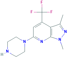 1,3-二甲基-6-哌嗪-4-(三氟甲基)-1H-吡唑并[3,4-b]吡啶,952183-62-9[Key Organics&brvbar;50mg]