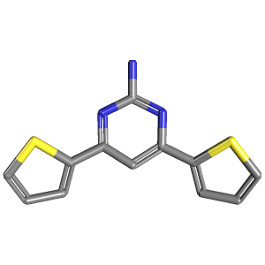 4,6-双(噻吩-2-Yl)嘧啶-2-胺,CAS 82619-64-5,「Fluorochem」B11161263-2g C12H9N3S2_3D图