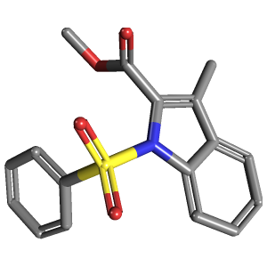吲哚-羧酸甲酯(C17H15NO4S),CAS 2055840-89-4,「Fluorochem」M125462121-10g C17H15NO4S_3D图