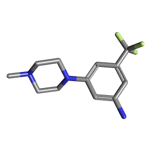 3-(4-甲基哌嗪-1-Yl)-5-(三氟甲基)苯胺,CAS 641571-21-3,「韶远」M18543044-5g C12H16F3N3_3D图