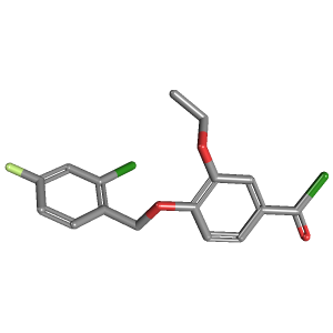 氟苄基-乙氧基苯甲酰氯(C16H13Cl2FO3),CAS 1160251-09-1,「Fluorochem」C46779720-5g C16H13Cl2FO3_3D图