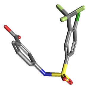 磺酰氨基-苯甲酸(C14H9ClF3NO4S),CAS 612041-76-6,「Fluorochem」C5088357-2.5g C14H9ClF3NO4S_3D图
