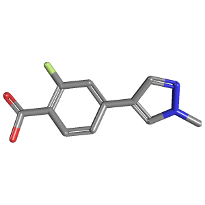 吡唑_苯甲酸(C11H9FN2O2),CAS 1178280-85-7,「Fluorochem」F61026004-5g C11H9FN2O2_3D图