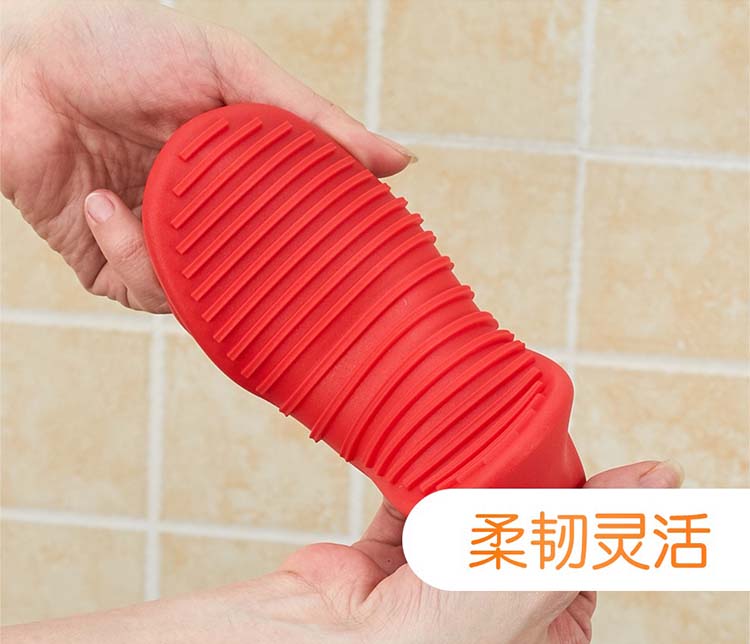 红色硅胶隔热手套夹带防滑纹路3